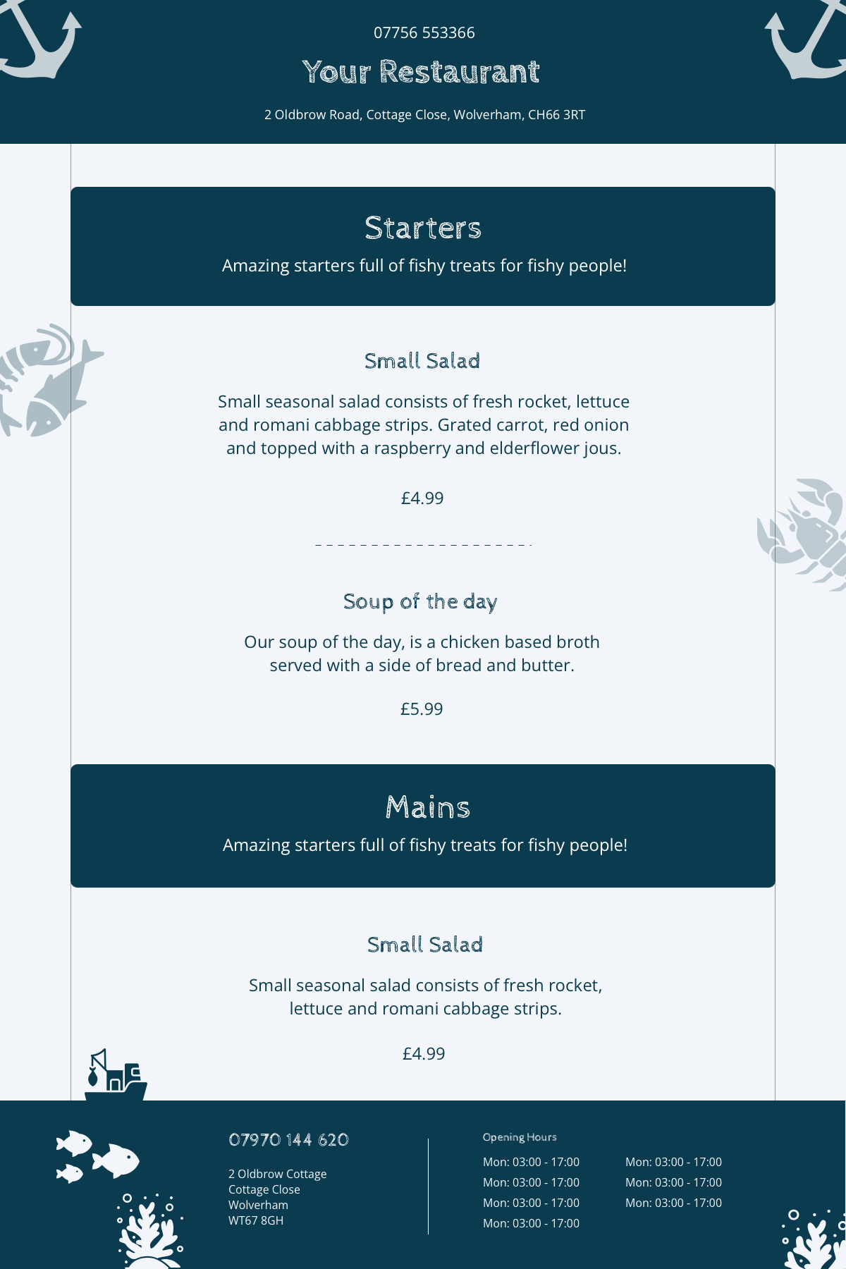 An example of a customised menu.