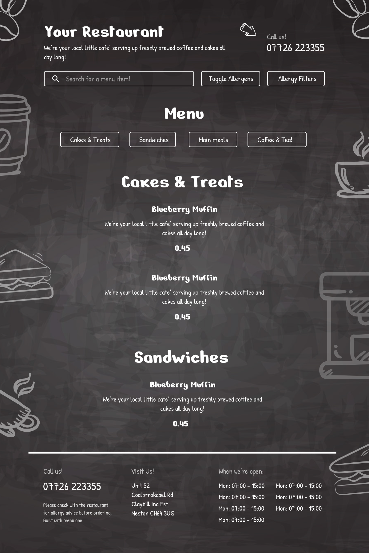 An example of a customised menu.