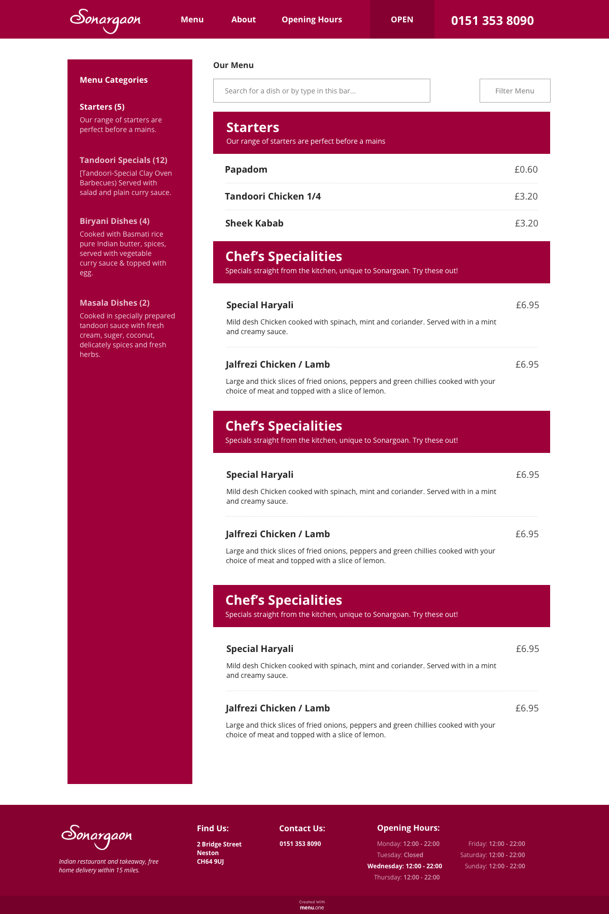 An example of a customised menu.