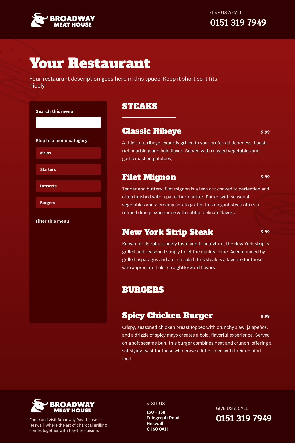 An example of a customised menu.