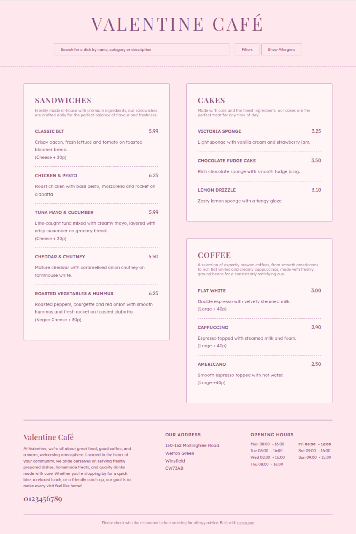 An example of a customised menu.